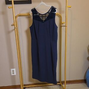 Sleeveless Navy Midi Dress with Sheer Yoke